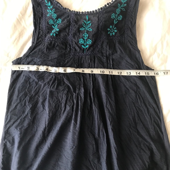 LOFT Blue Embroidered Peasant Tank Boho - Picture 5 of 6